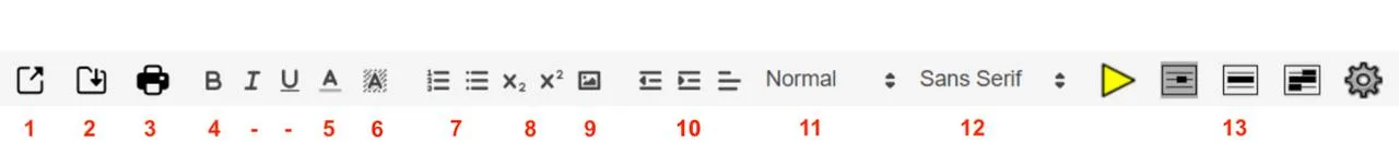 Readable Notes toolbar showing all editing buttons — file, save, print, formatting, font, speech, and settings controls