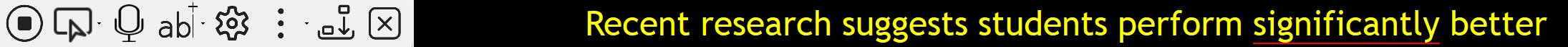 Readable Banner docked at the top of the screen, showing the line 'Recent research suggests students perform significantly better' in yellow text on a black background, with the current word 'significantly' underlined.