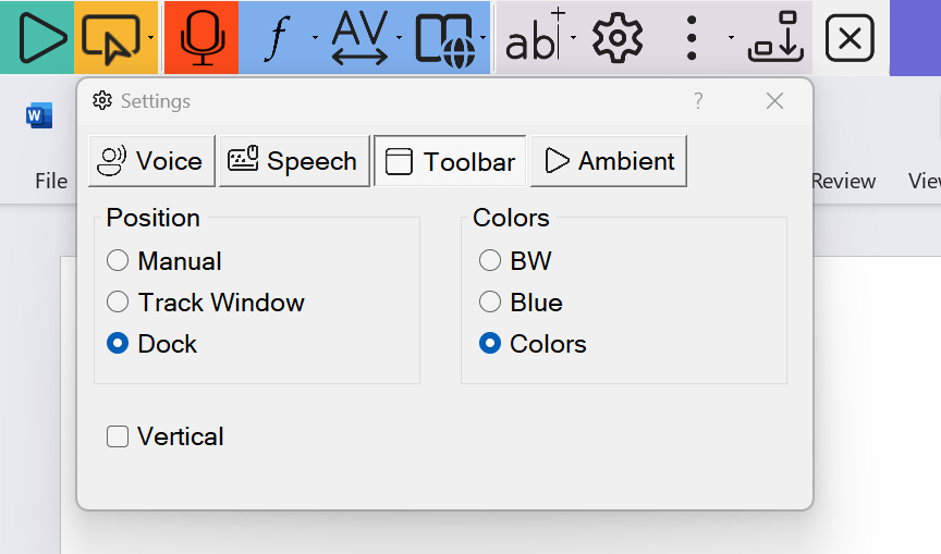 Readable toolbar in horizontal docked position fixed to the left side of the screen