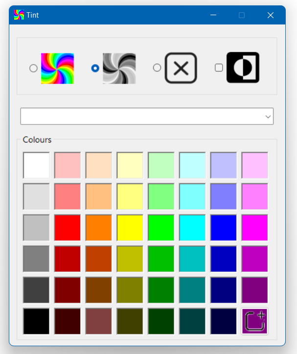 Sensory Tint showing four colour mode buttons: Full Colour, Mono, None and Inverted