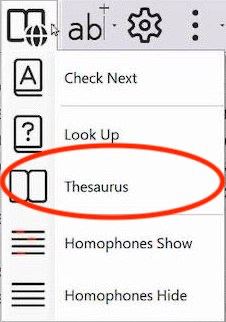 Readable Thesaurus button in the Word Check menu