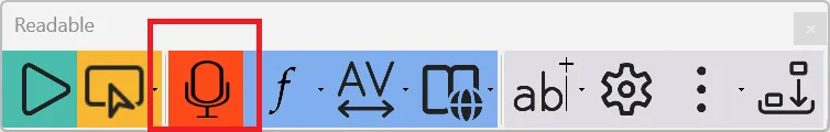 Readable horizontal toolbar in colour showing the microphone button for Voice Access