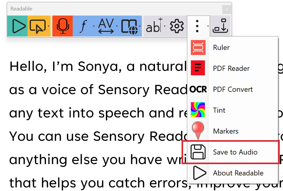 Readable Save to Audio converter interface with file location and name fields