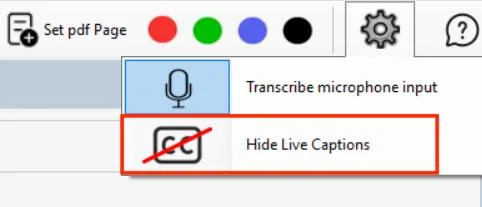 Sensory Scribe settings showing the Hide Live Captions option