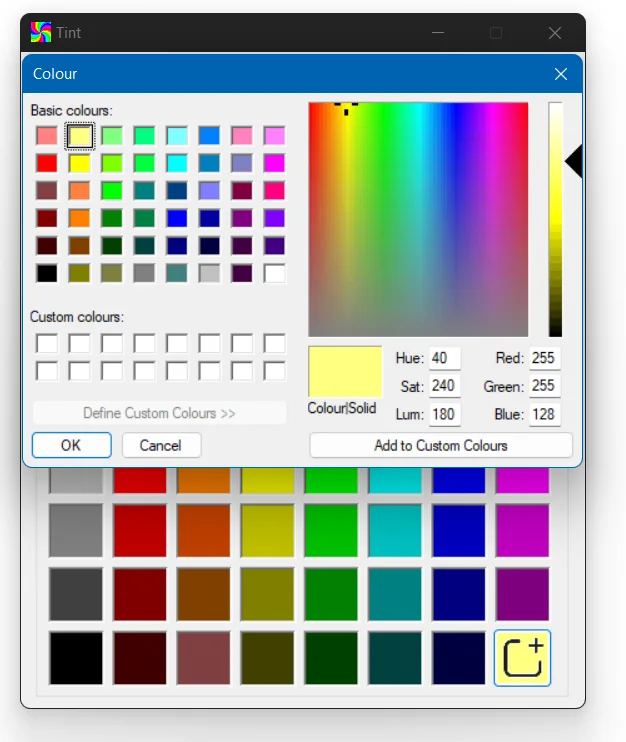 Sensory Tint custom colour palette editor for adding personalised screen tint colours